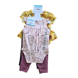 Carter's Baby 0-3M Girls' 4 Piece Set Short Sleeve Bodysuits with Pants NWT